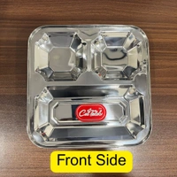 CutTales Stainless Steel Diamond Plate – 3 Compartment Square Dinner & Snack Serving Plate - Pack of 9