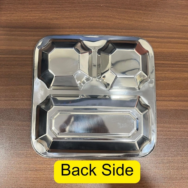 CutTales Stainless Steel Diamond Plate – 3 Compartment Square Dinner & Snack Serving Plate - Pack of 9