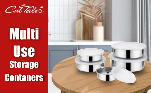 CutTales Premium Stainless Steel Bowl Set of 5 – Durable, Mirror Finish, Multi-Purpose Serving Bowls - Silver, Pack of 5