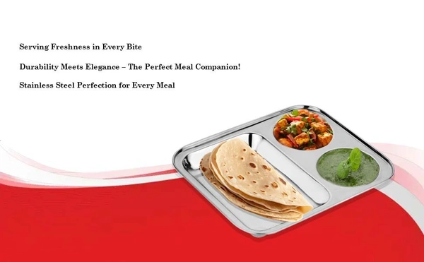 CutTales Stainless Steel 3 Compartment Vatika Plate - Pack Of 7