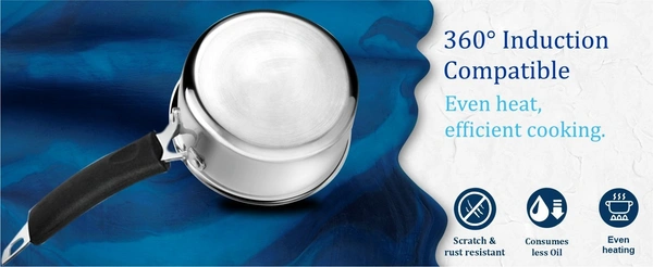 CutTales Stainless Steel try Ply Sauce Pan (Set Of 1, Size 14,16,18) - Pack Of 3
