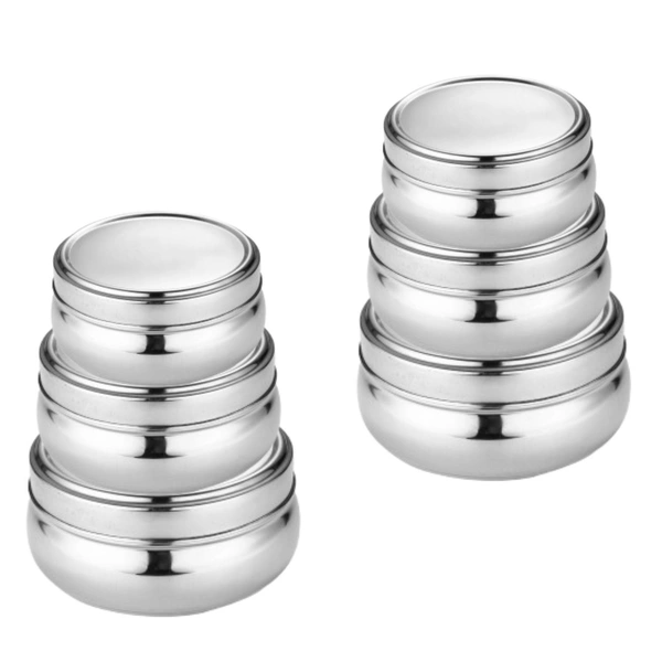CutTales Stainless Steel Tiffin Set Of 6 With Belly Shape Design  - Silver, Pack Of 6
