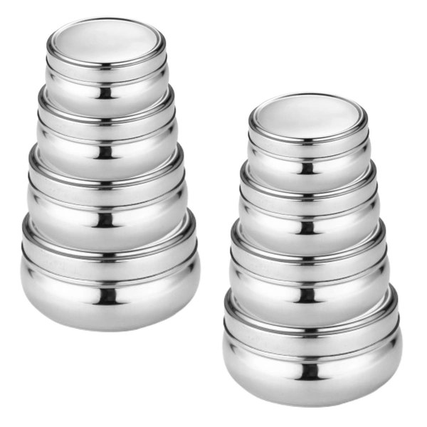 CutTales Stainless Steel Tiffin Set Of 8 With Belly Shape Design  - Silver, Pack Of 8