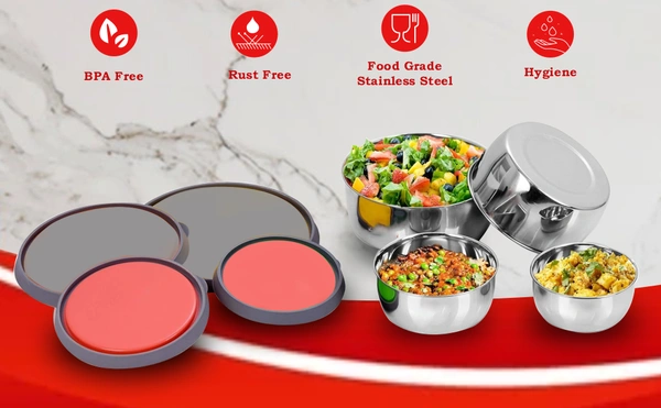 CutTales Premium Stainless Steel Bowl Set of 4 – Durable, Mirror Finish, Multi-Purpose Serving Bowls - Silver, Pack of 4
