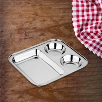CutTales Stainless Steel 3 Compartment Vatika Plate - Pack Of 7