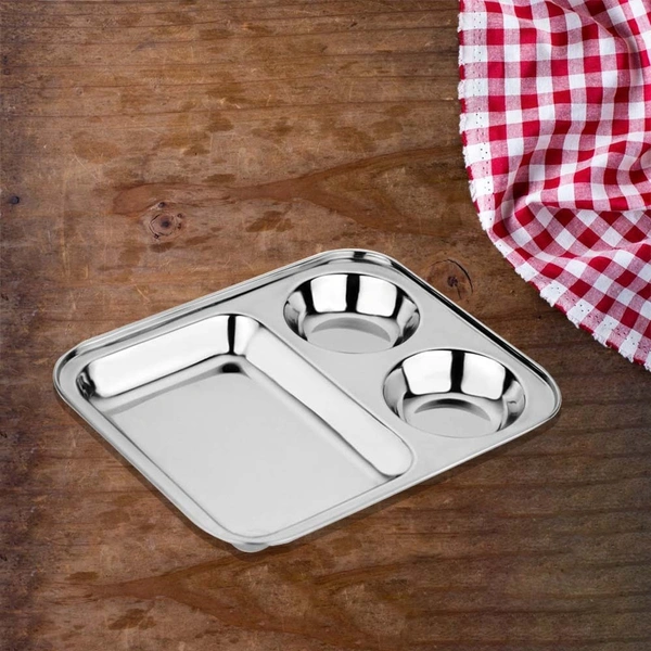 CutTales Stainless Steel 3 Compartment Vatika Plate - Pack Of 7