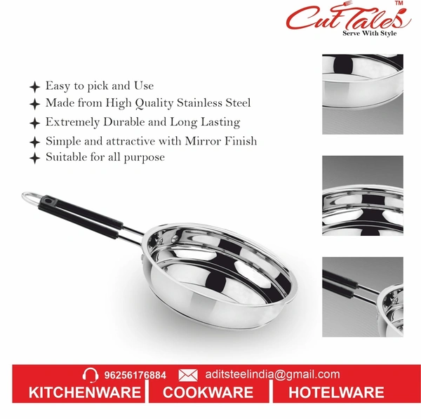 CutTales Premium Stainless Steel Fry Pan (Set of 3)– Non-Stick, Durable & Multi-Purpose Cookware for Everyday Cooking