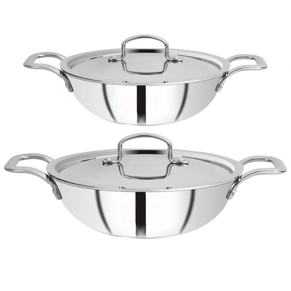 CutTales  Tri Ply Kadhai Pack Of 2 Set For Daily Use , Size- 24Cm,26Cm - Pack Of 2
