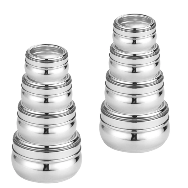 CutTales Heavy Steel Bulged Container Set – Set of 8 | Durable & Rust-Free | Kitchen Must-Have - Silver, Pack Of 8