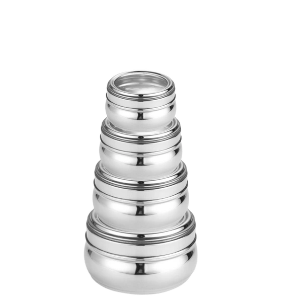 CutTales Heavy Steel Bulged Container Set – Set of 4 | Durable & Rust-Free | Kitchen Must-Have - Silver, Pack Of 4