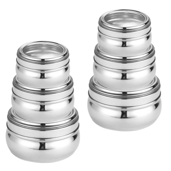 CutTales Heavy Steel Bulged Container Set – Set of 6 | Durable & Rust-Free | Kitchen Must-Have - Silver, Pack Of 6