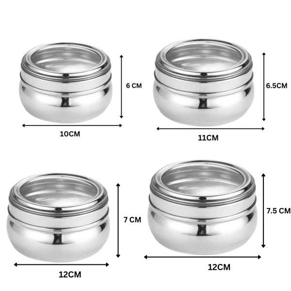 CutTales Heavy Steel Bulged Container Set – Set of 6 | Durable & Rust-Free | Kitchen Must-Have - Silver, Pack Of 6