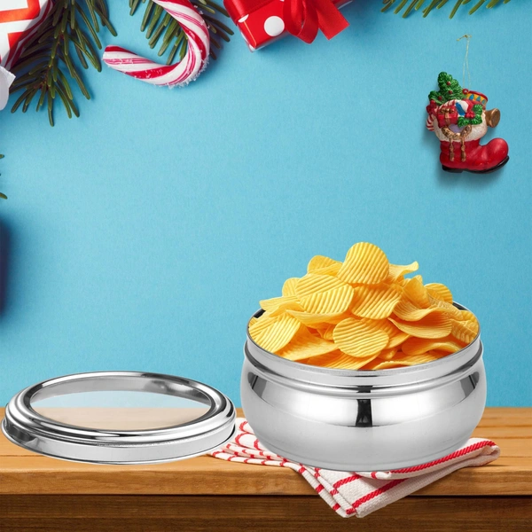 CutTales Heavy Steel Bulged Container Set – Set of 6 | Durable & Rust-Free | Kitchen Must-Have - Silver, Pack Of 6
