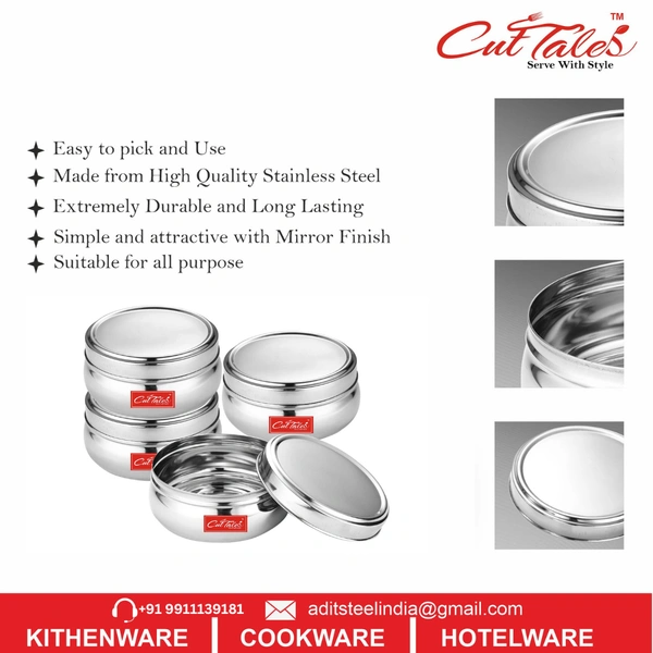 CutTales Stainless Steel Tiffin Set Of 8 With Belly Shape Design  - Silver, Pack Of 8