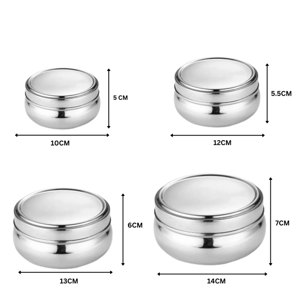 CutTales Stainless Steel Tiffin Set Of 8 With Belly Shape Design  - Silver, Pack Of 8