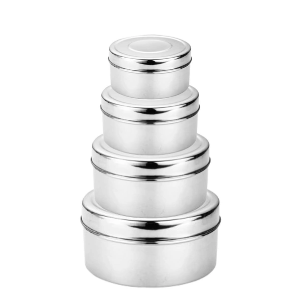 CutTales Stainless Steel Puri Dabba Set Of 3 For School ,Office, Home Container - Silver, Pack Of 4