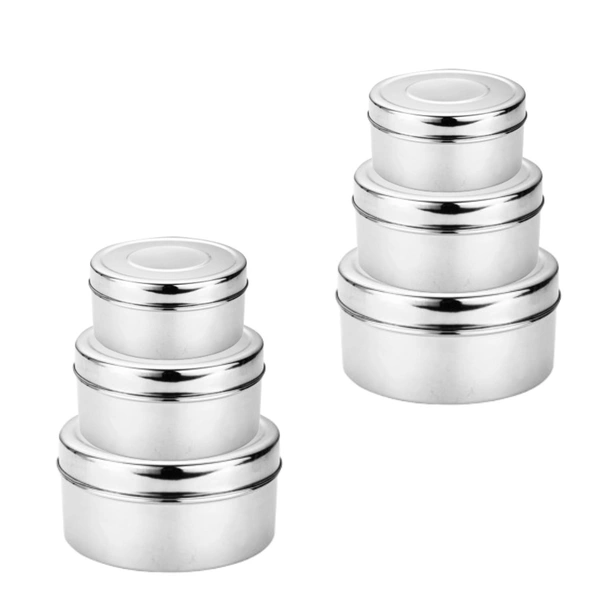 CutTales Stainless Steel Puri Dabba Set Of 6 For School ,Office, Home Container - Silver, Pack Of 6