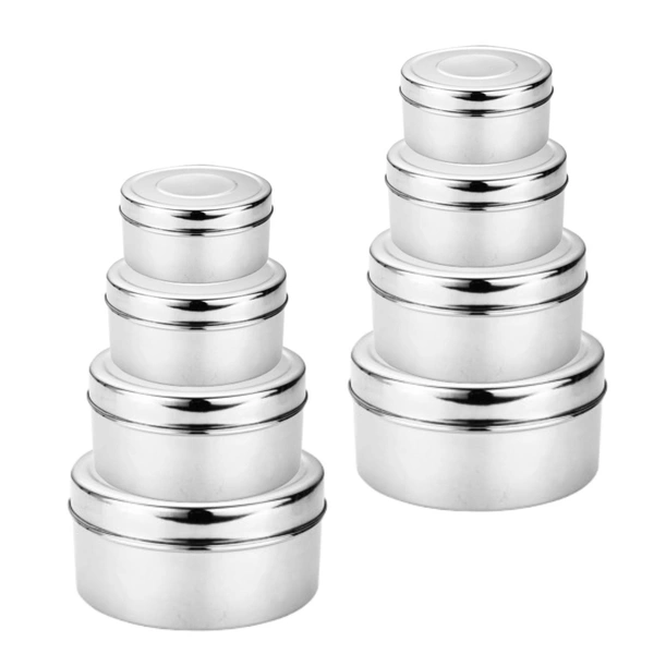 CutTales Stainless Steel Puri Dabba Set Of 6 For School ,Office, Home Container - Silver, Pack Of 8