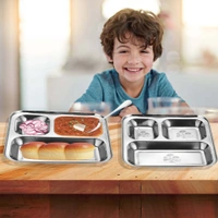 CutTales “CutTales” Set of 7 Stainless Steel 3 Section Pav Bhaji Dinner Thali Dinner Plates Set of 7, Dishwasher Safe, BPA Free - Silver, Pack Of 7