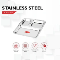 CutTales “CutTales” Set of 7 Stainless Steel 3 Section Pav Bhaji Dinner Thali Dinner Plates Set of 7, Dishwasher Safe, BPA Free - Silver, Pack Of 7