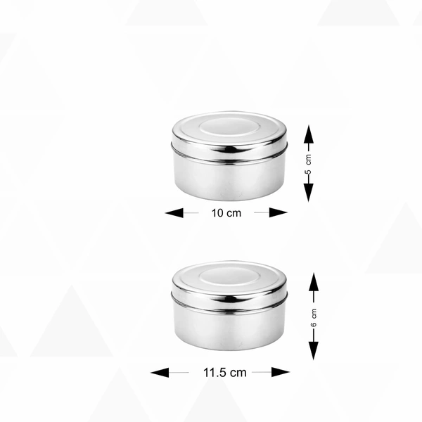 CutTales Set of 3 Stainless Steel Plain Round Shape Puri Dabbi Box  - Pack Of 3