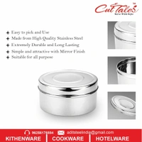 CutTales Set of 3 Stainless Steel Plain Round Shape Puri Dabbi Box  - Pack Of 3