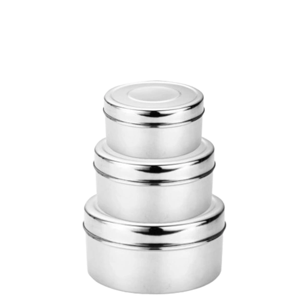 CutTales Set of 3 Stainless Steel Plain Round Shape Puri Dabbi Box  - Pack Of 3