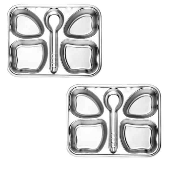 CutTales Trending Set of 2 Kids Plates, Stainless Steel Butterfly Plates Set Of 2, BPA Free And Non-Toxic Plates Set For Kids, Dishwasher Safe  - Silver, Pack Of 2