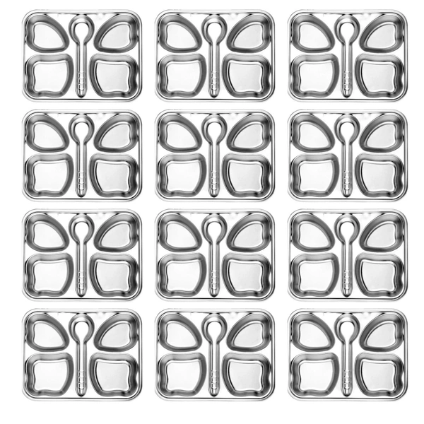 CutTales Trending Set of 12 Kids Plates, Stainless Steel Butterfly Plates Set Of 12, BPA Free And Non-Toxic Plates Set For Kids, Dishwasher Safe - Silver, Pack Of 12