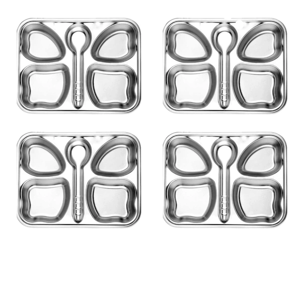 CutTales Trending Set of 4 Kids Plates, Stainless Steel Butterfly Plates Set Of 4, BPA Free And Non-Toxic Plates Set For Kids, Dishwasher Safe  - Silver, Pack of 4