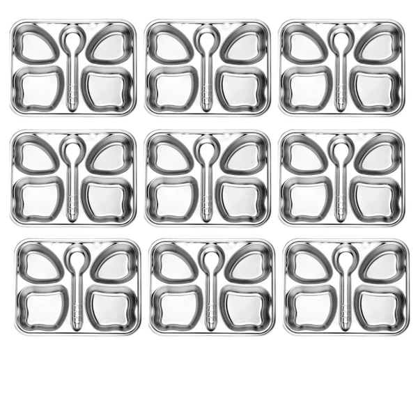 CutTales Trending Set of 9 Kids Plates, Stainless Steel Butterfly Plates Set Of 9, BPA Free And Non-Toxic Plates Set For Kids, Dishwasher Safe - Silver, Pack Of 9