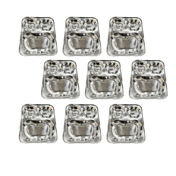 CutTales Stainless Steel 3 Compartment Apple Shaped Plate - Pack Of 9