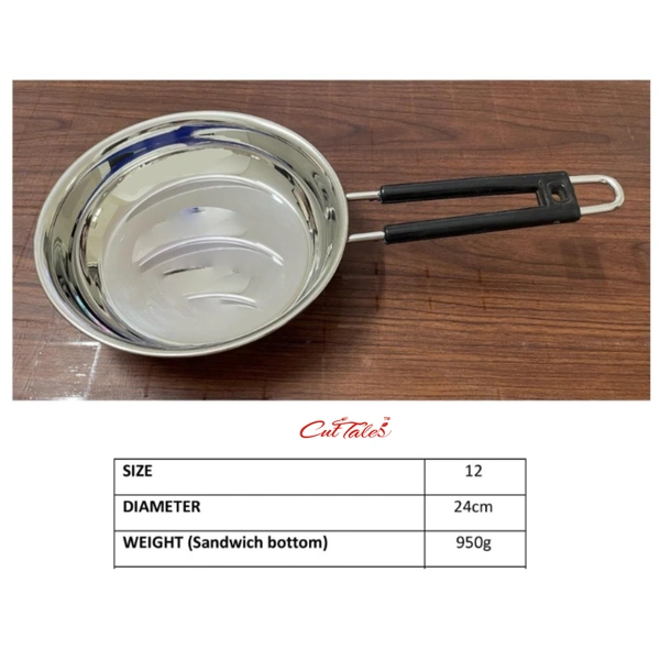 CutTales Premium Stainless Steel Fry Pan, Durable & Multi-Purpose Cookware for Everyday Cooking - Size 12, Silver