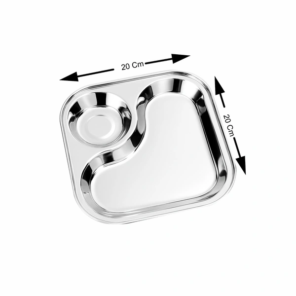 CutTales Stainless Steel Sandwich Plate – 2 Compartment Square & Snack Serving Plate