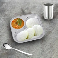 CutTales Stainless Steel Sandwich Plate – 2 Compartment Square & Snack Serving Plate - Pack of 7