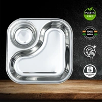 CutTales Stainless Steel Sandwich Plate – 2 Compartment Square & Snack Serving Plate - Pack of 7
