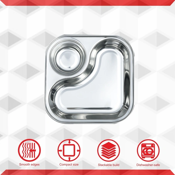 CutTales Stainless Steel Sandwich Plate – 2 Compartment Square & Snack Serving Plate - Pack of 7