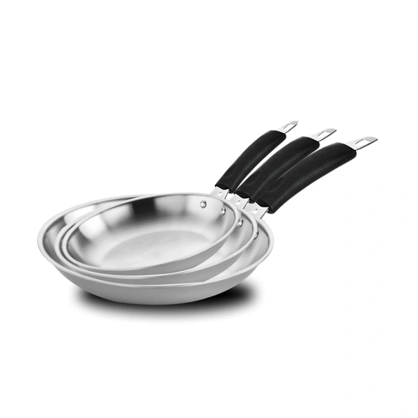 CutTales Tri-Ply Stainless Steel Fry Pan | Heavy Bottom Kadhai for Indian Cooking | Induction & Gas Compatible Deep Frying Cookware (Set of 3, Silver, Size -20,22,24 Cm) - Pack Of 3