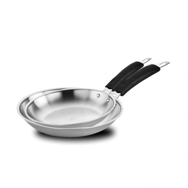 CutTales Tri-Ply Stainless Steel Fry Pan | Heavy Bottom Kadhai for Indian Cooking | Induction & Gas Compatible Deep Frying Cookware (Set of 2, Silver, Size -22,24 Cm) - Pack Of 2