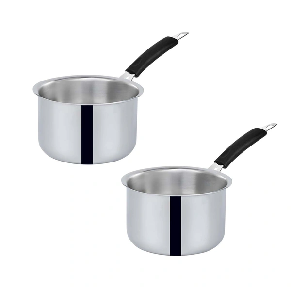 CutTales Stainless Steel try Ply Sauce Pan (Set Of 1, Size 16,18) - Pack Of 2