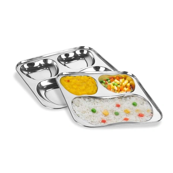CutTales Stainless Steel 3 Compartment Apple Shaped Plate - Pack Of 2