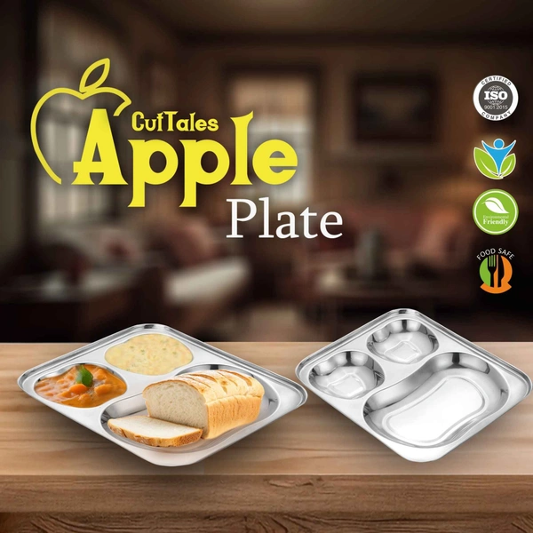 CutTales Stainless Steel 3 Compartment Apple Shaped Plate