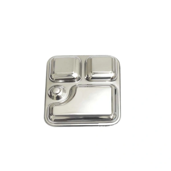 CutTales (Pack Of 4) Stainless Steel Multipurpose 4 Compartment Everyday Dinner Plates For Kids and Family Members | Size 23X23 CM | Gifting Plates - L 23 X W 23 X H 3, Silver, Pack Of 4