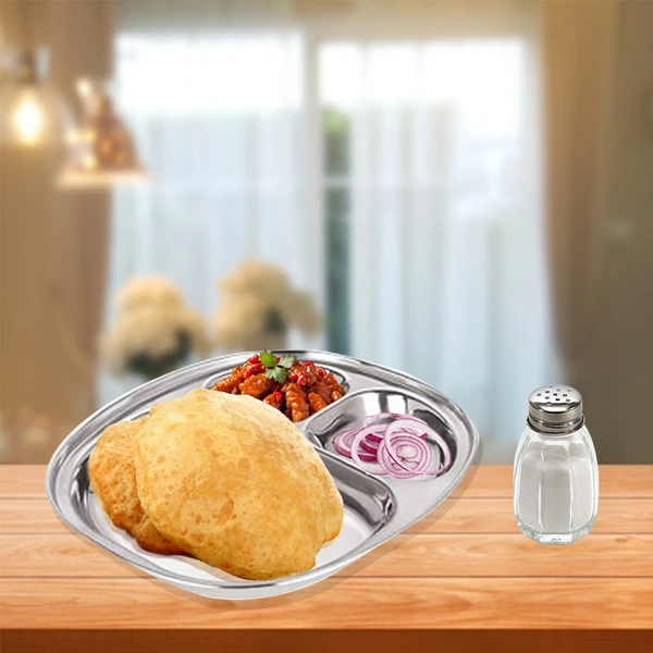 CutTales Pack of 6 Stainless Steel 3 Compartment Dinner Plate Set With BPA Free Steel  - Pack of 6