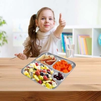 CutTales (Pack Of 4) Stainless Steel Multipurpose 4 Compartment Everyday Dinner Plates For Kids and Family Members | Size 23X23 CM | Gifting Plates - L 23 X W 23 X H 3, Silver, Pack Of 4
