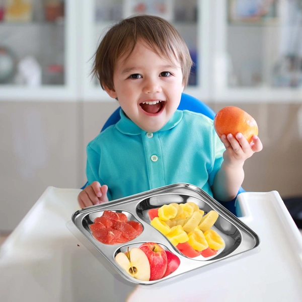 CutTales Stainless Steel 3 Compartment Apple Shaped Plate