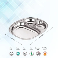 CutTales Pack of 4 Stainless Steel 3 Compartment Dinner Plate Set With BPA Free Steel  - Silver, Pack Of 4