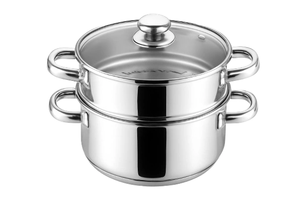 CutTales Stainless Steel 2 Tier Steamer with Glass Lid