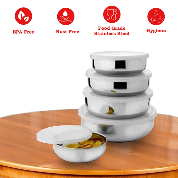 CutTales Premium Stainless Steel Bowl Set of 5 – Durable, Mirror Finish, Multi-Purpose Serving Bowls - Silver, Pack of 5
