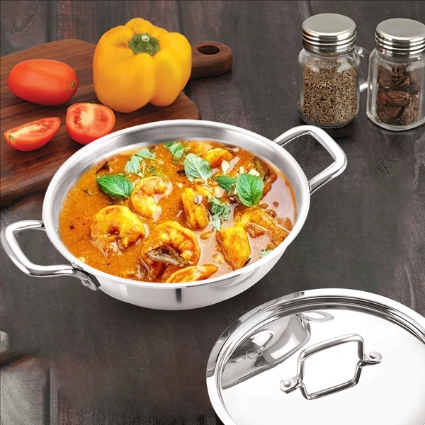 CutTales  Tri Ply Kadhai Pack Of 2 Set For Daily Use , Size- 24Cm,26Cm - Pack Of 2